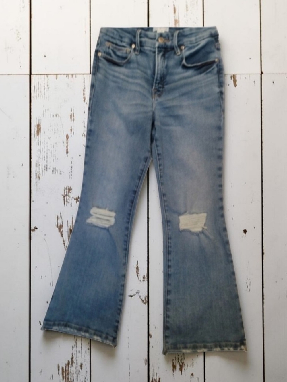 Good American Good Legs Crop Mini Boot Jeans NWOT Riely Wash Distressed 2/26